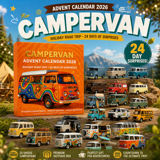 Adventskalender mit Campingbussen 2026 — 24 Retro-Busse