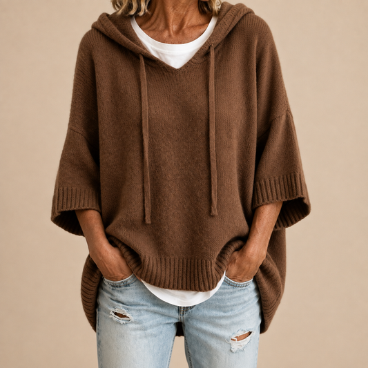 Brygida™ | Gestricktes Poncho mit Kapuze — Braun