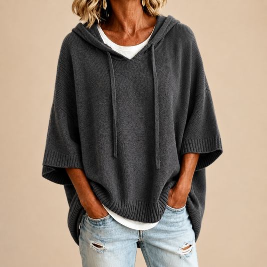 Sabina™ | Gestricktes Poncho mit Kapuze — Grau