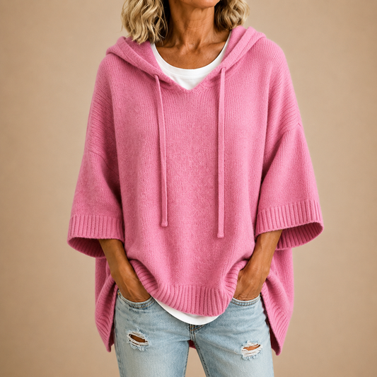 Róża™ | Gestricktes Poncho mit Kapuze — Rosa