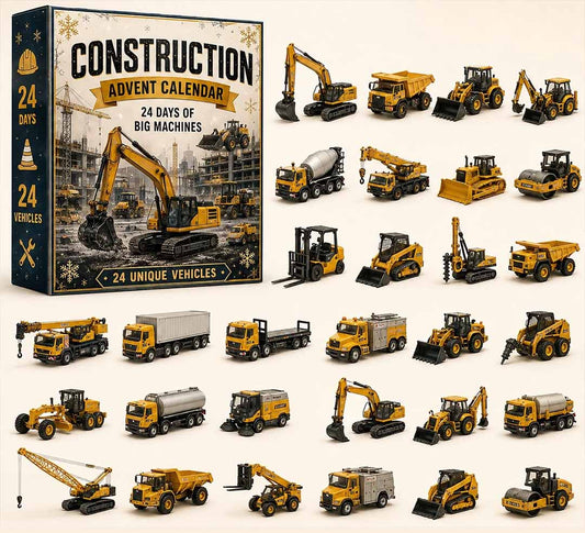Kinder-Adventskalender mit Baumaschinen 2026 — 24 Fahrzeuge von der Baustelle